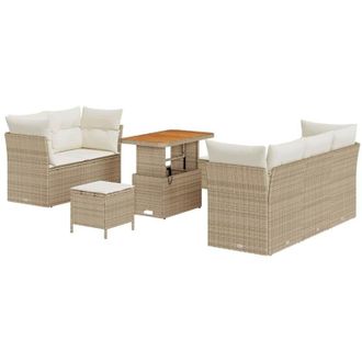 vidaXL Conjunto De Sof&aacute; De Jard&iacute;n Con Coj&iacute;n 8 Pcs Beige Y Crema
