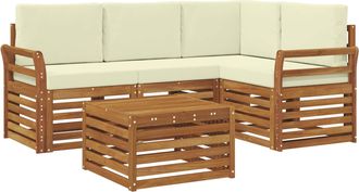 vidaXL Conjunto De Sof&aacute;s De Exterior 5 Uds. Natural Y Crema Poli&eacute;ster Vidaxl