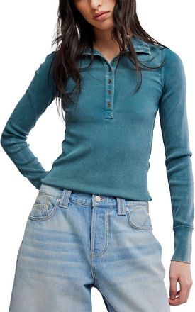 Free People Lake Stand Collar Stretch Cotton Rib Henley in Pine Blossom at Nordstrom, Size X-Large