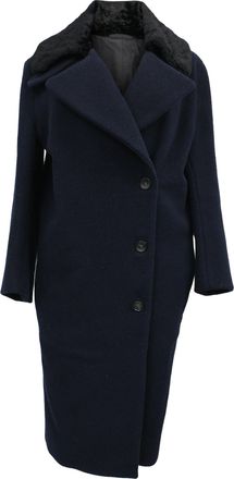 Acne Studios Era Single-Breasted Faux Fur Collared Coat in Navy Blue Wool
