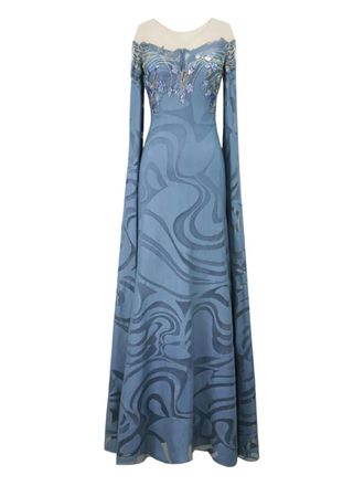 Gemy Maalouf cape-sleeve floor-length gown - women - Fabric - 6 - Blue