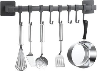 OEM Gancio Da Parete Autoadesivo Nero, Riposizionabile, Senza Bisogno Di Forare, Con 8 Ganci - Per Utensili E Coltelli Da Cucina