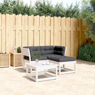 vidaXL Set Sof&aacute;s Jard&iacute;n 3 Pzas Con Cojines Madera Maciza Pino Blanco Vidaxl