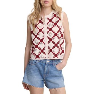 Nobody's Child Open Knit Sleeveless Cardigan in Ivory/red at Nordstrom, Size X-Small