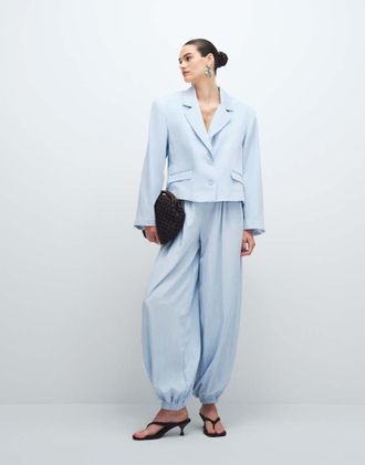 Asos Pantaloni sartoriali a palloncino blu tenue con fondo elasticizzato