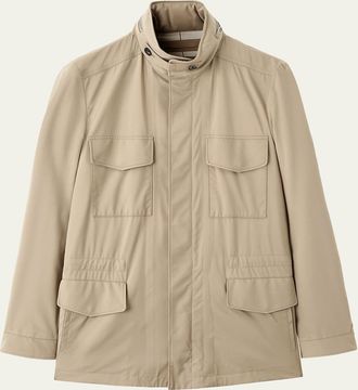 Loro Piana Mens Traveller Storm System Microfiber Field Jacket with Hood
