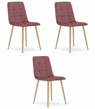 OEM Silla Kara - Terciopelo Rosa / Patas Color Madera X 3