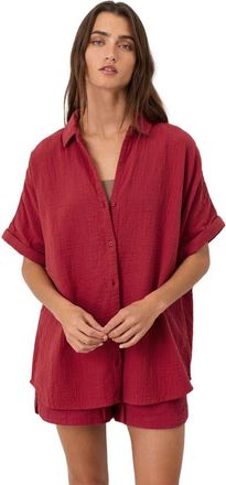 Pact Organic Cotton Coastal Double Gauze Relaxed Shirt in Poppy Red at Nordstrom, Size X-Large