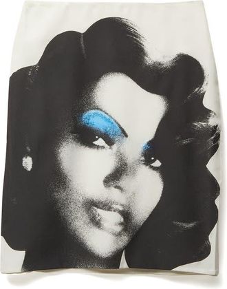 Versace Print Silk Poplin Skirt in White Black Light Blue at Nordstrom, Size 2 Us