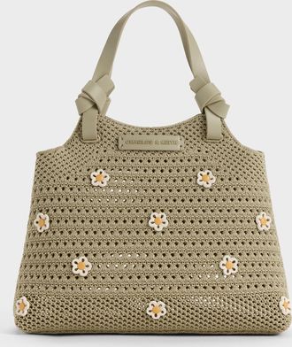 Charles & Keith Mini Ida Flower Knitted Tote Bag