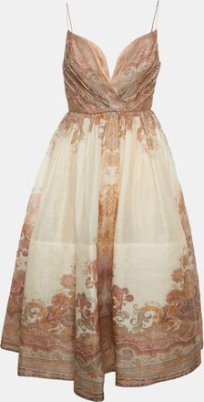 Zimmermann Zimmerman Beige Paisley Print Linen And Silk Blend Draped Midi Dress