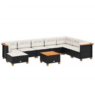 vidaXL Set De Sof&aacute;s De Jard&iacute;n 8 Piezas Y Cojines Rat&aacute;n Sint&eacute;tico Negro Vidaxl
