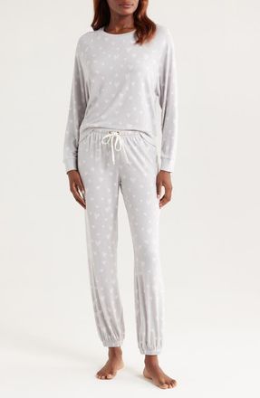 Honeydew Intimates Star Seeker Brushed Jersey Pajamas in Light Grey Hearts at Nordstrom, Size Small