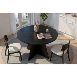 Dmora Mesa Fija Racale, 4 Plazas, Redonda, Soporta 60 Kg, 120x120x75h Cm Negro