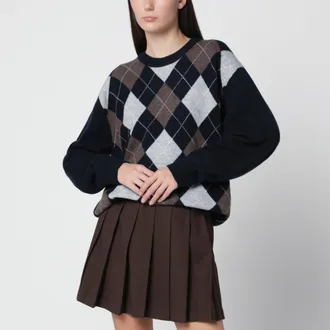 Dunst Navy argyle crewneck wool sweater