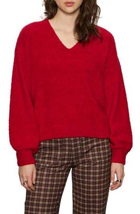 Sanctuary Teddy Fleece V-Neck Sweater in Cherry Red at Nordstrom Rack, Size Xx-Large P