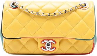Chanel Borsa a spalla Cuba piccola in pelle di agnello trapuntata multicolore con battente 2016-2017 - Giallo