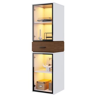STILVORA Vitrina De Cristal Con 2 Puertas Y 1 Caj&oacute;n, Led, Sal&oacute;n, 40&times;40&times;200 Cm, En Mdf, Blanco