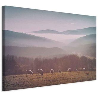 OEM Pintura - Ovejas Contra Un Paisaje Monta&ntilde;oso (1&ordf; Parte) - Animales En La Naturaleza