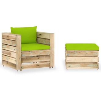vidaXL Muebles De Jard&iacute;n 2 Piezas Con Cojines Madera Impregnada Verde Vidaxl
