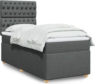 vidaXL Cama Box Spring Con Colch&oacute;n Tela Gris Oscuro 100x200 Cm Vidaxl