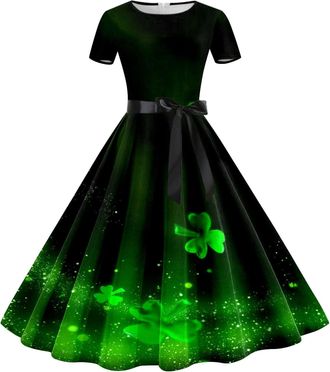 Generic Women St Patricks Day Fancy Dress Elegant Vintage St Patrickss Day Dresses Causal Formal Slim Fit Shamrock Print Sleeveless Lightweight Tunic A Line L