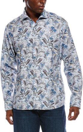 Eterna Soft Printed Twill Modern Fit Linen-Blend Shirt