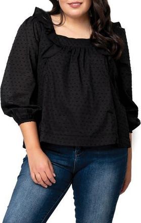 Gibsonlook Square Ruffle Neck Long Puff Sleeve Pin Dot Blouse in Black at Nordstrom Rack, Size Xx-Small