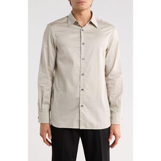 Emporio Armani Weave Pattern Stretch Button-Up Shirt in Tan at Nordstrom, Size Xx-Large
