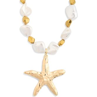 Eye Candy Los Angeles Talia Beaded Pearl Starfish Necklace in Gold at Nordstrom Rack
