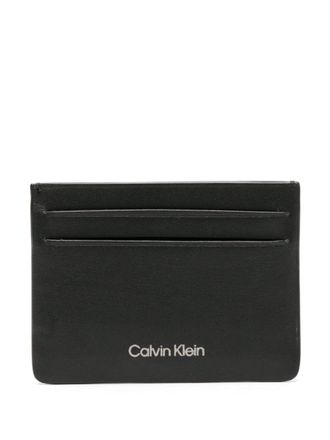 Calvin Klein Leren pasjeshouder met logoprint - Zwart
