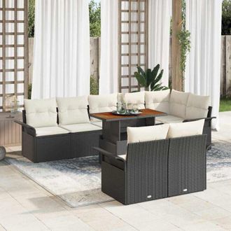 vidaXL Conjunto De Sof&aacute; De Jard&iacute;n 9 Pcs Negro Y Crema 100 X 55 X 73 Cm Vidaxl