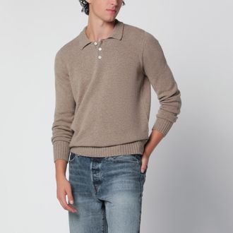 Drumohr Beige m&eacute;lange polo sweater in wool