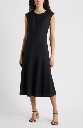 Nordstrom Seamed Wool Blend Midi Dress in Black at Nordstrom, Size Xx-Small
