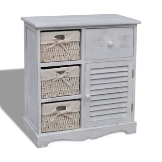 Berkfield Home Wooden Cabinet 3 Left Weaving Baskets White