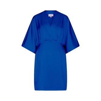 Dante6 Cato Satin Kimono Midi Jurk - Dames - Korte kleedjes - Blauw - S - Polyester - Kleedjes