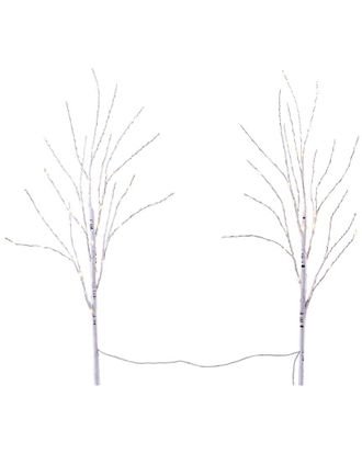 Nearly Natural Set of Two 2.5ft Pre-Lit Artificial White Birch Branches with Warm White 100 Micro LED Lights