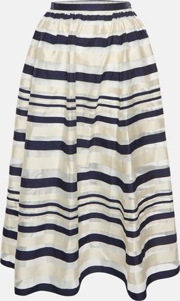 Elisabetta Franchi Beige/navy Blue Striped Organza Midi Skirt