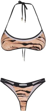 Elisabetta Franchi Badmode, Dames, Bruin, L, Tweed, Bikini met tijgerprint