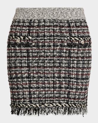 Milly Dove Tweed Fringe Mini Skirt