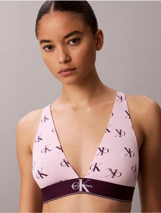 Calvin Klein Womens Graphic Monogram Microfiber Stretch Lightly Lined Triangle Bralette - Pink - XL