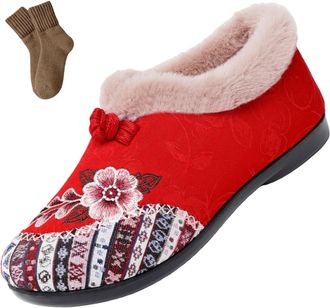 Generic Womens Warm Floral Winter Ankle Boots, Fur Lined Warm Plush, Soft-Soled Non-slip Boots Everyday Shoes (04,4.5)