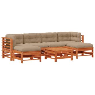vidaXL Conjunto De Sof&aacute;s De Jard&iacute;n 7 Pcs Marr&oacute;n Cera Pino Macizo Vidaxl