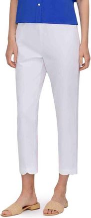 Foxcroft Elaine Scallop Hem Cotton Blend Crop Pants in White at Nordstrom, Size X-Large P