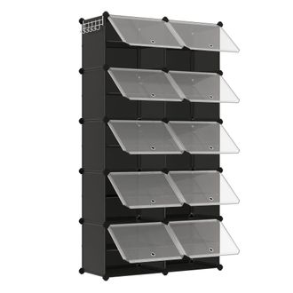 Songmics Zapatero modular con 10 compartimentos de pl&aacute;stico de color negro