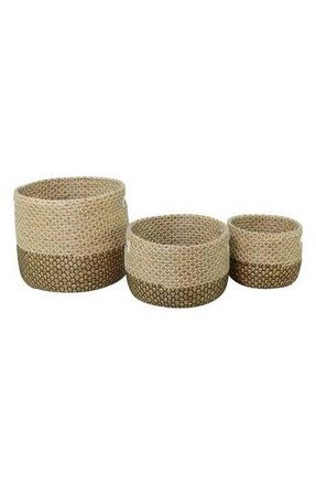 CosmoLiving by Cosmopolitan Brown Seagrass Handmade Two-Toned Storage Basket with Handles - Set of 3 at Nordstrom Rack