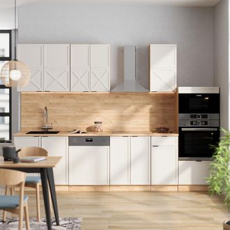 Vicco Mueble De Cocina Fame-line, Gris/beige/roble Dorado, 300 Cm Con Armario Alto, Et Antracita, Vicco