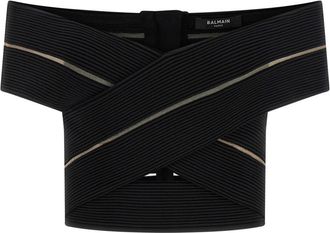 Balmain Black Off-the-shoulder Crop Top
