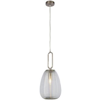 Searchlight Searchlight 1 ljus ribbad glashnge, klart glas, satinnickel