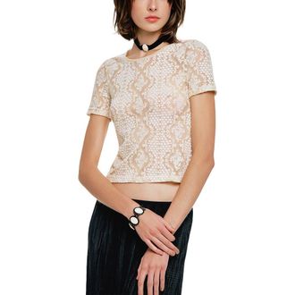 Anna Sui Victorian Lace Combo T-Shirt in Ivory at Nordstrom, Size X-Small